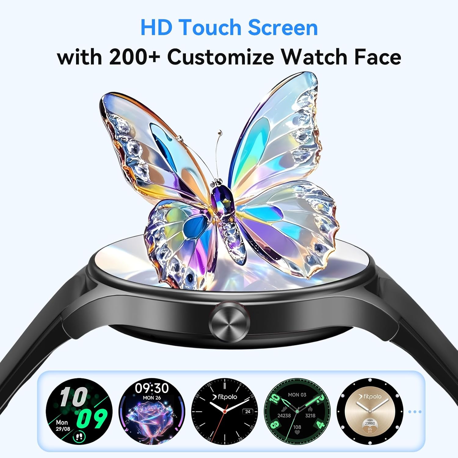 【DR06】Smart Watches for Women (2 Bands), 40mm Stylish Round Smartwatch, IP68 Waterproof Fitness Tracker with Bluetooth Calls (Make/Answer), Heart Rate/SpO2/Sleep Monitor, 7 Days Battery 2
