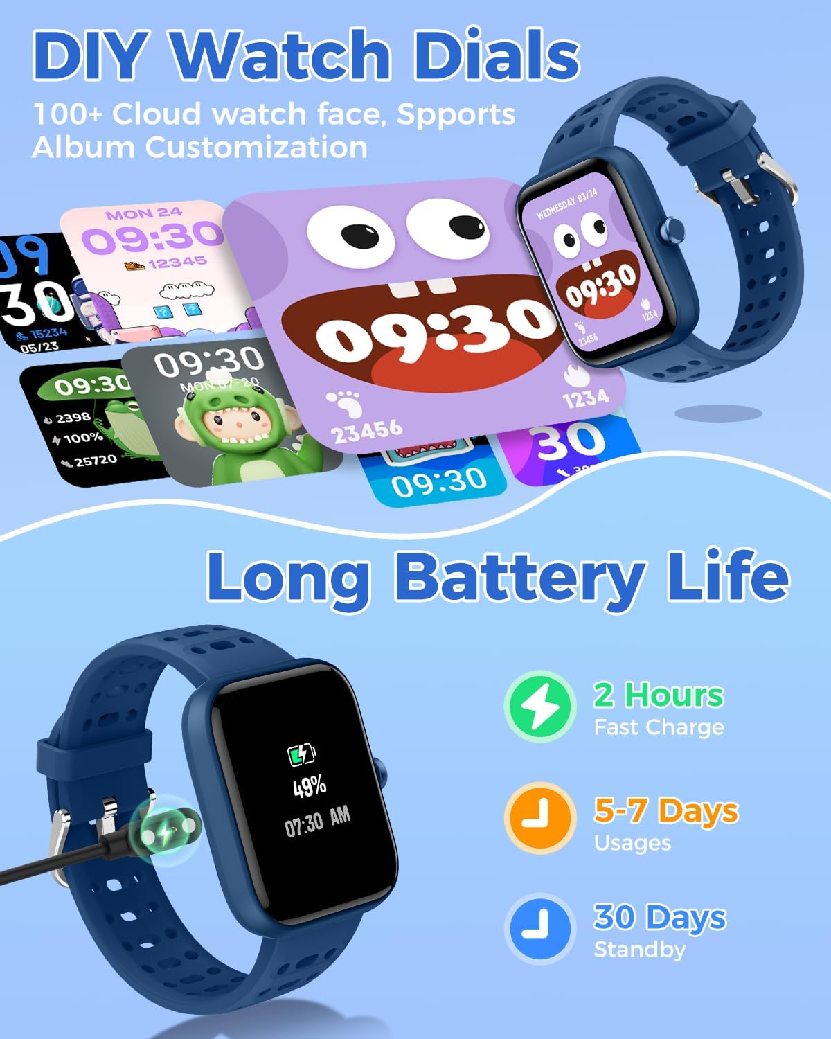 【IDW25C】Kids Smart Watch for Girls, 1.8" DIY Face Fitness Watch Pedometer, Heart Rate Sleep Tracker 7