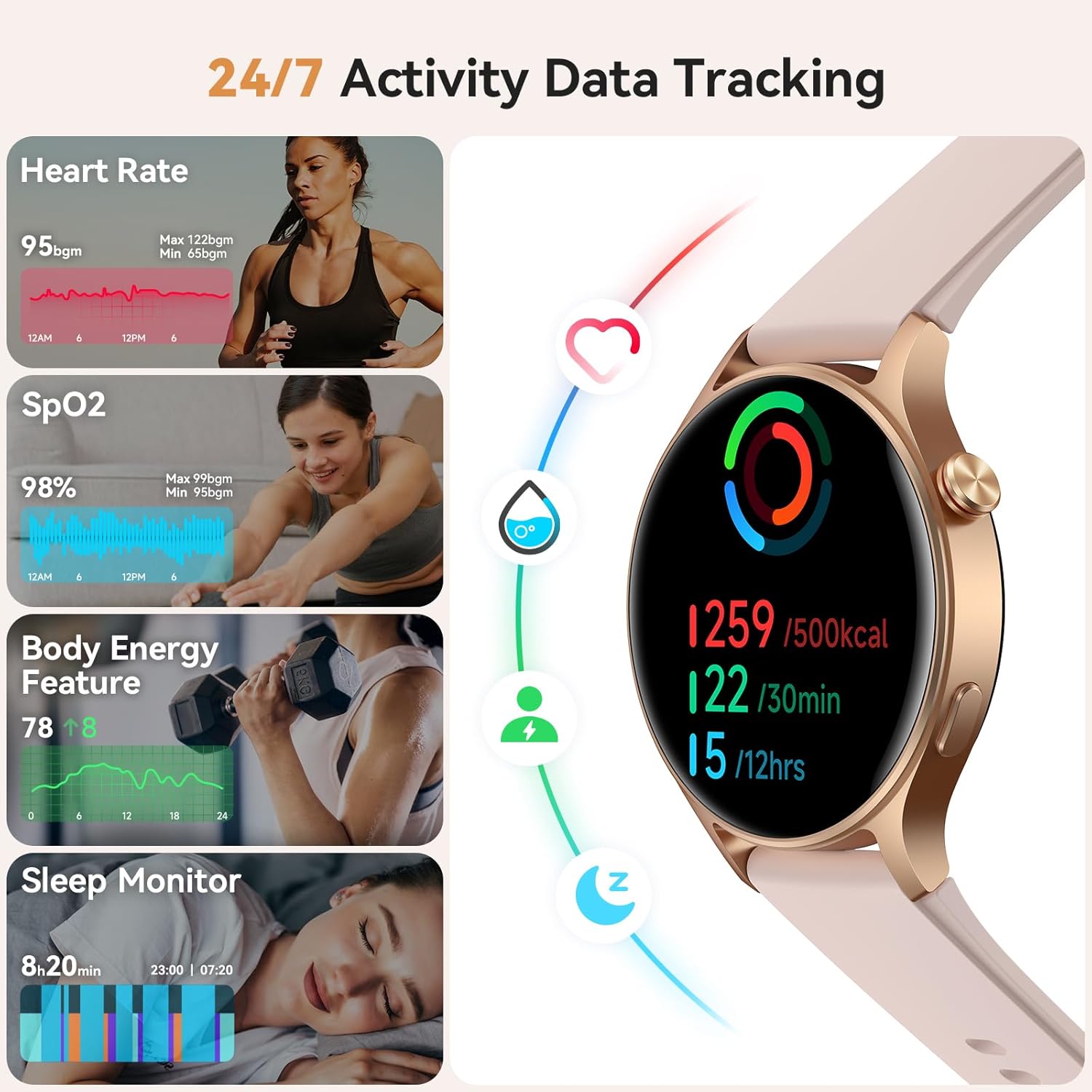 【AR-01】AMOLED Ultra-Clear Screen Activity Trackers with Heart Rate/Sleep/SpO2 Monitor, Smartwatch for iPhone/Android, 110+ Sport Modes 10