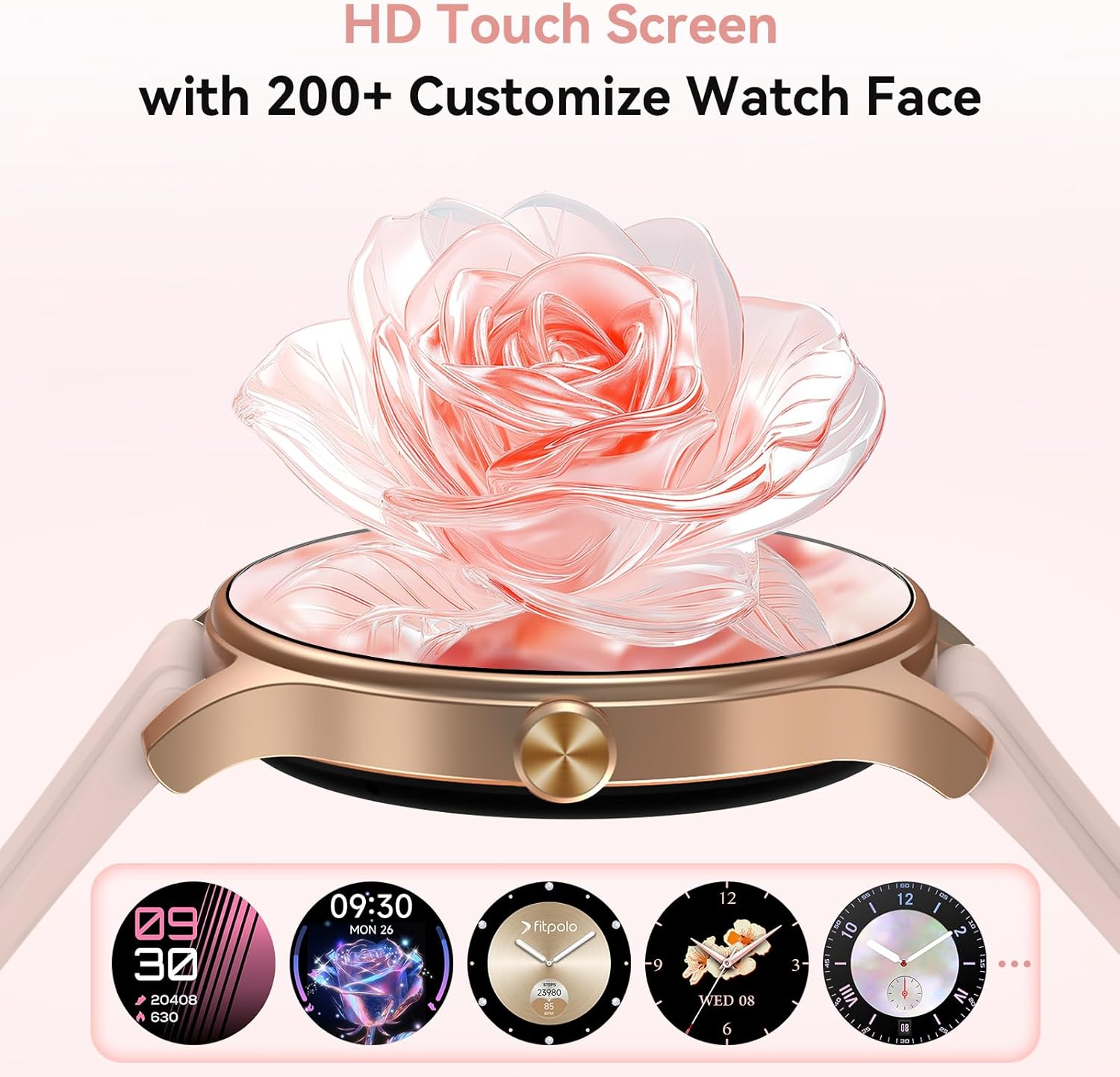 【DR06】Smart Watches for Women (2 Bands), 40mm Stylish Round Smartwatch, IP68 Waterproof Fitness Tracker with Bluetooth Calls (Make/Answer), Heart Rate/SpO2/Sleep Monitor, 7 Days Battery 2