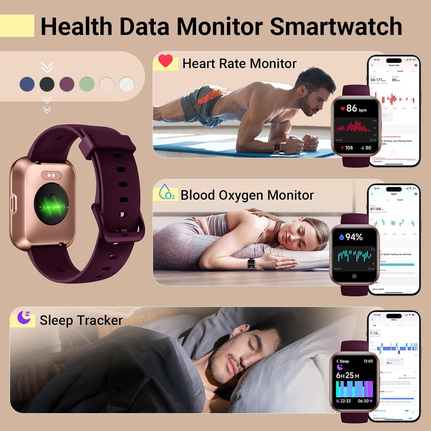 【IDW208】1.8'' Fitness Tracker Watch with Alexa, Call & Notification Alerts, Heart Rate & Sleep Monitor,Waterproof 10