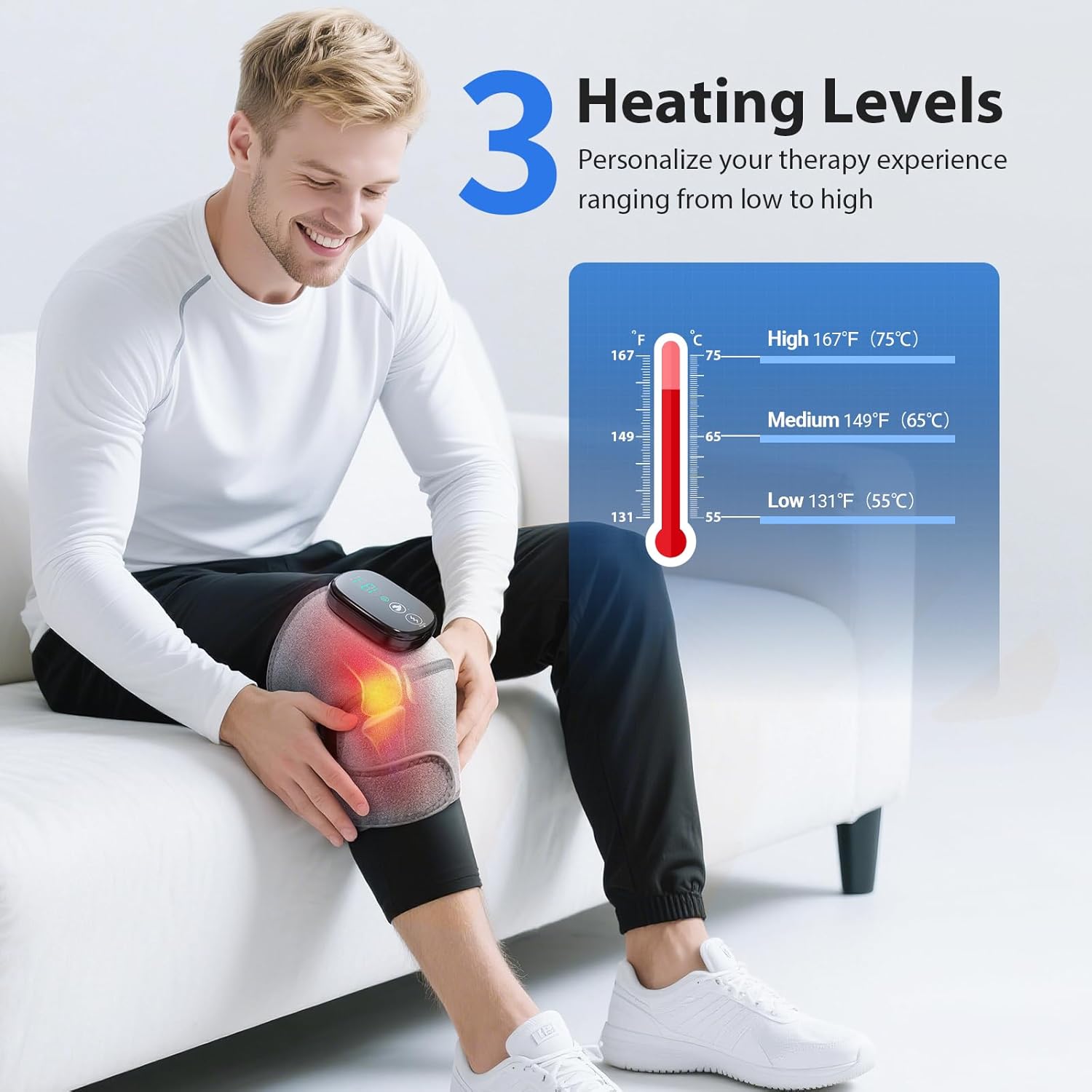 Heated Knee Massager, Foot Massager with Heat, Shoulder Massagers with Heat, Knees Warmers Wrap, 3-in-1 Vibration Heating Pad for Knee 2