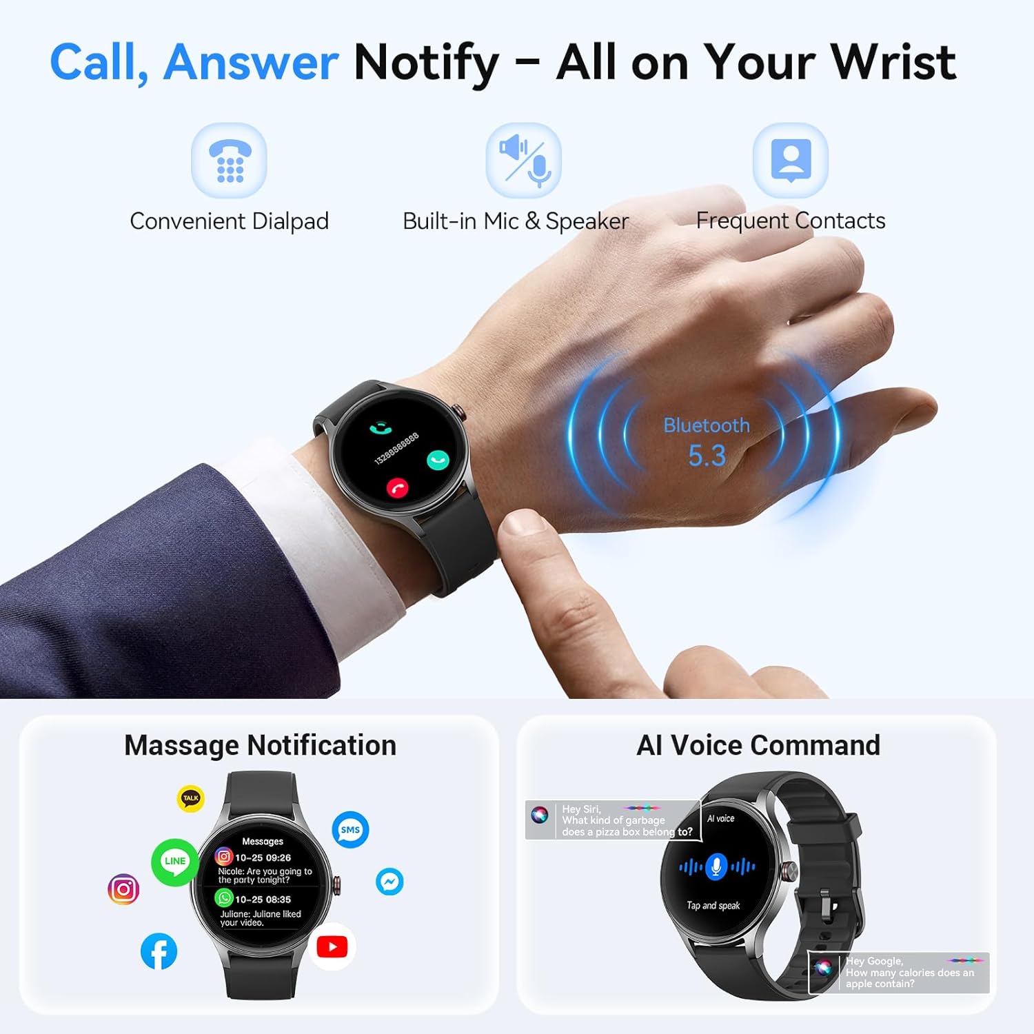 【DR06】Smart Watches for Women (2 Bands), 40mm Stylish Round Smartwatch, IP68 Waterproof Fitness Tracker with Bluetooth Calls (Make/Answer), Heart Rate/SpO2/Sleep Monitor, 7 Days Battery 3