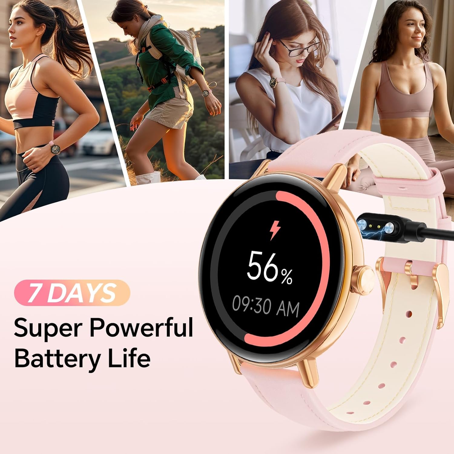 【DR05】1.27" HD Dynamic Dial Fitness Watch with Heart Rate/Sleep/SpO2, Leahter Ladies Smartwatch for iPhone/Samsung/Android 6