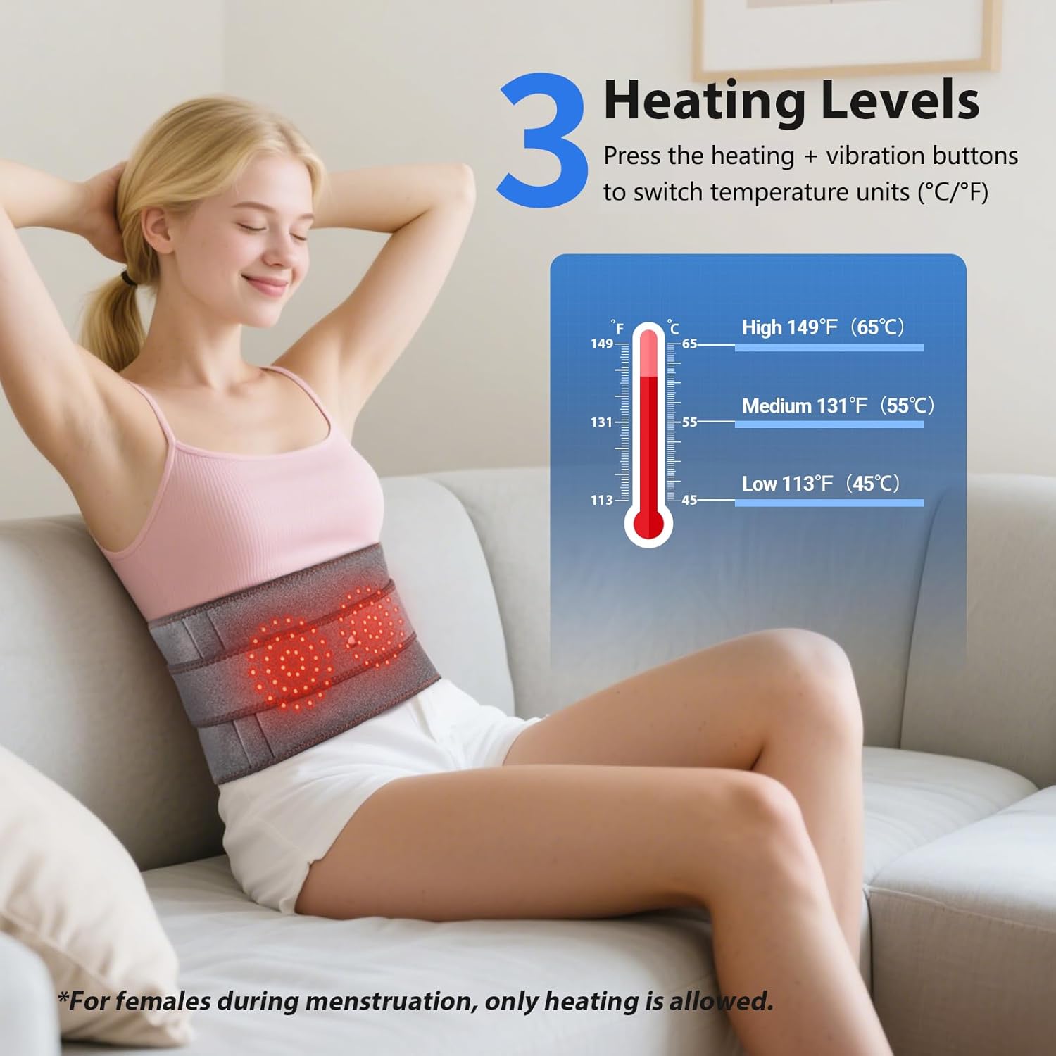 Lower Back Massager with Heat, Heating Pad for Back, Stomach Heating Pad, Waist Belt Wrap with Heat Vibration 3 Levels Adjustable, Touchscreen Control, Adjustable Size, Gifts for Dad Mom (Grey) 3