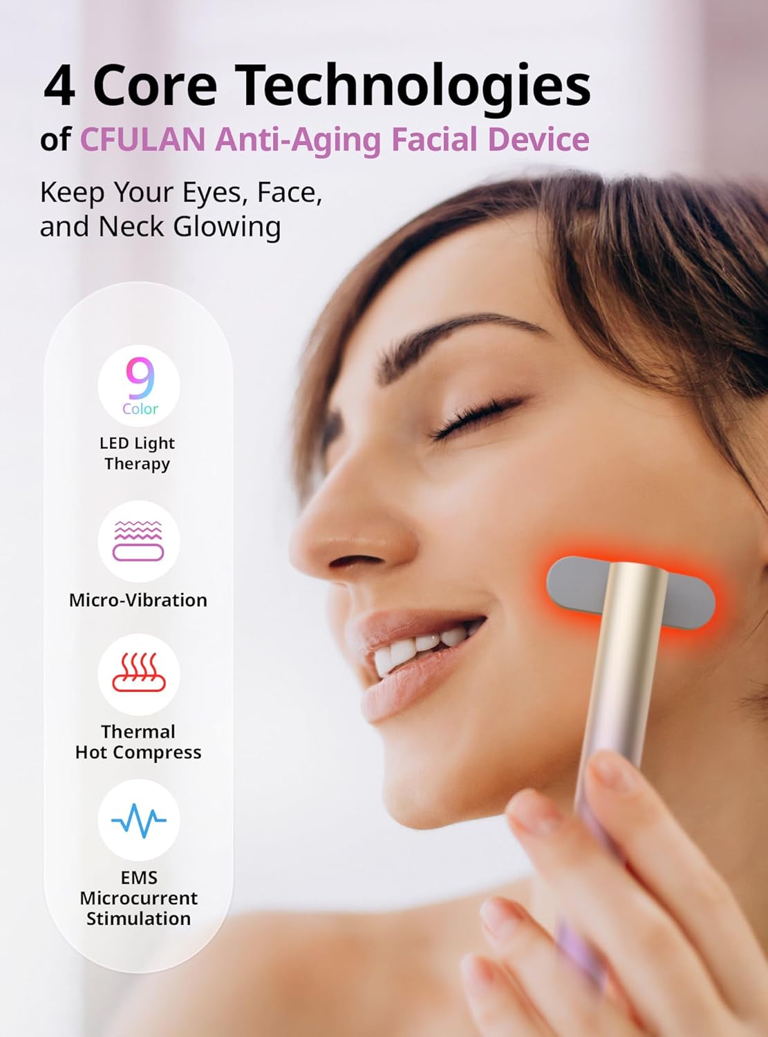 Red-Light-Therapy-for-Face,9 in 1 LED Light Therapy Eye Equipment for Skin Care, Red Light Therapy Face Massager Eye Beauty Skincare Rejuvenation Tool Microcurrent Facial Device Gift for Women at Home 2