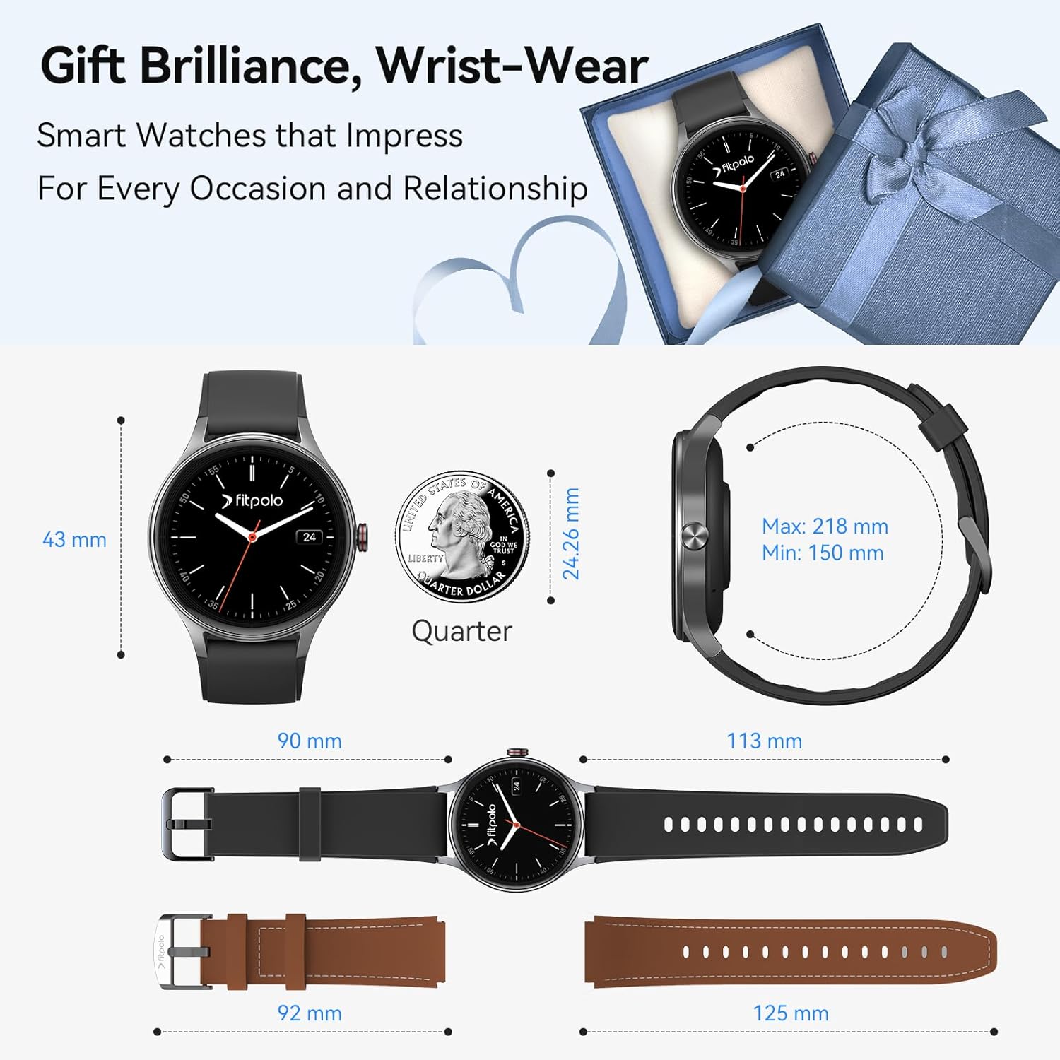 【DR06】Smart Watches for Women (2 Bands), 40mm Stylish Round Smartwatch, IP68 Waterproof Fitness Tracker with Bluetooth Calls (Make/Answer), Heart Rate/SpO2/Sleep Monitor, 7 Days Battery 8
