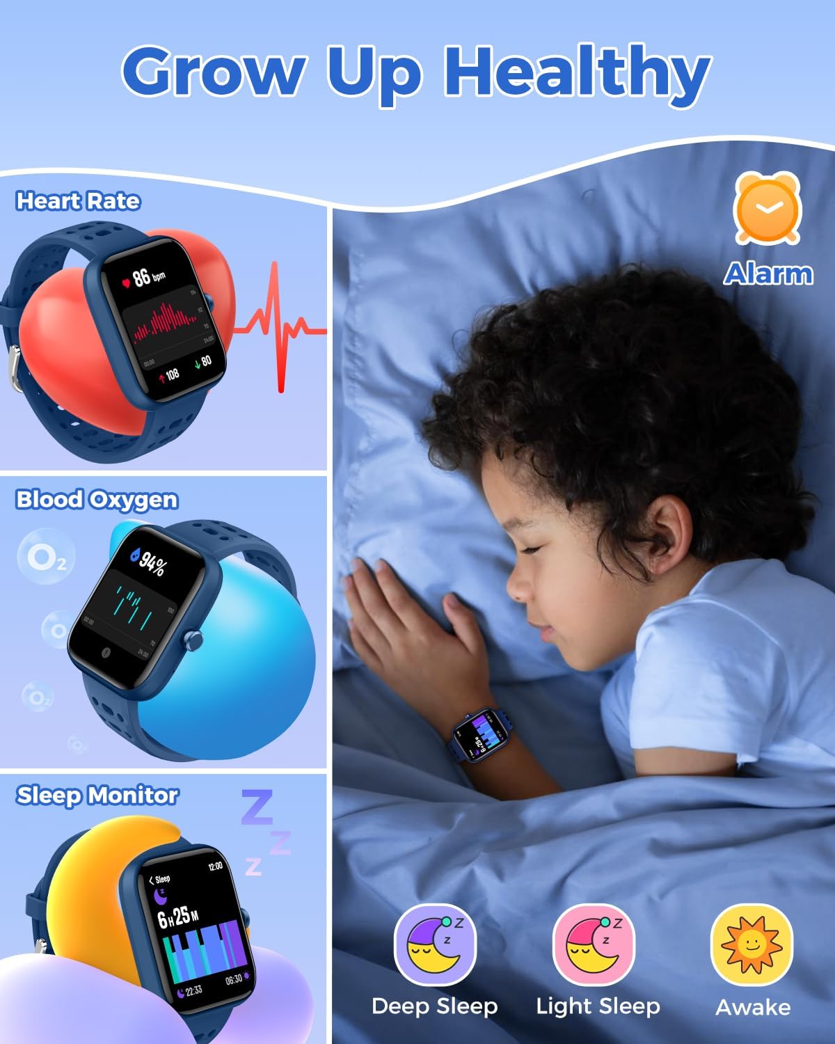 【IDW25C】Kids Smart Watch for Girls, 1.8" DIY Face Fitness Watch Pedometer, Heart Rate Sleep Tracker 6