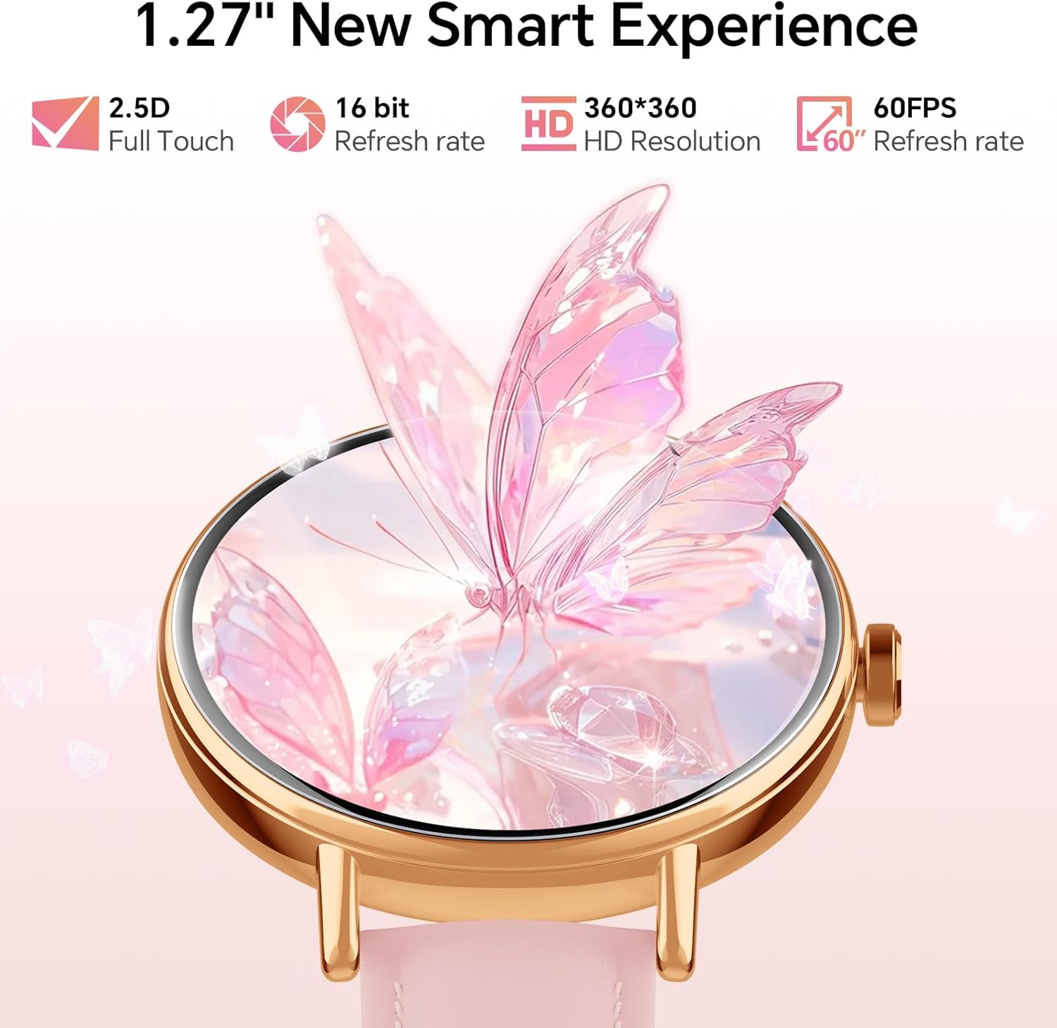 【DR05】1.27" HD Dynamic Dial Fitness Watch with Heart Rate/Sleep/SpO2, Leahter Ladies Smartwatch for iPhone/Samsung/Android 5