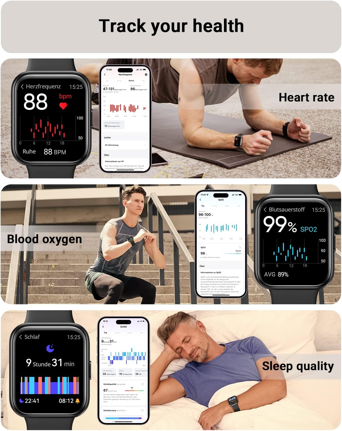 【ID208-PLUS】1.8" Touch Screen Fitness Tracker with Answer/Make Calls, IP68 Heart Rate/Sleep/SpO2 Pedometer 9