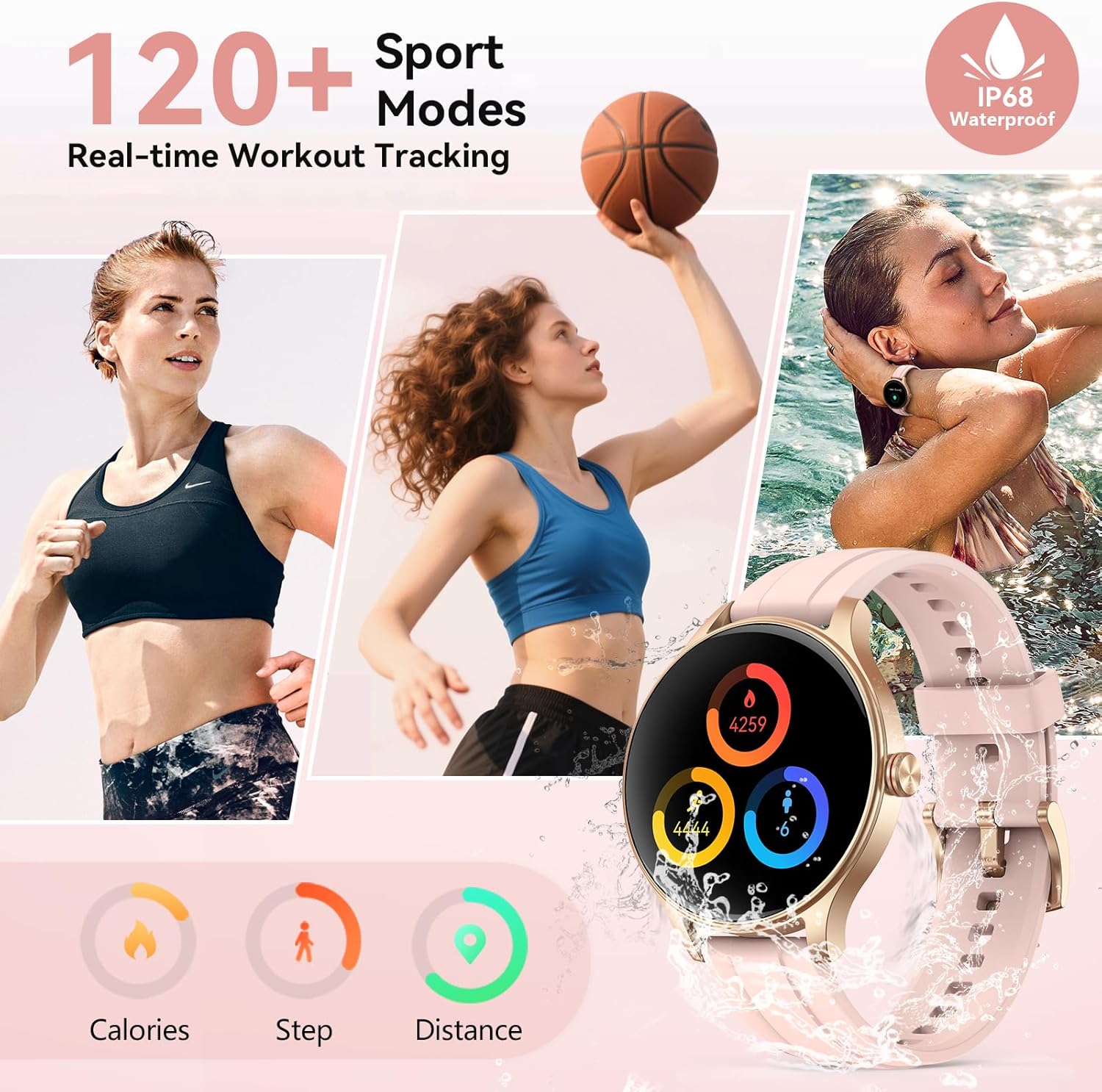 【DR06】Smart Watches for Women (2 Bands), 40mm Stylish Round Smartwatch, IP68 Waterproof Fitness Tracker with Bluetooth Calls (Make/Answer), Heart Rate/SpO2/Sleep Monitor, 7 Days Battery 5