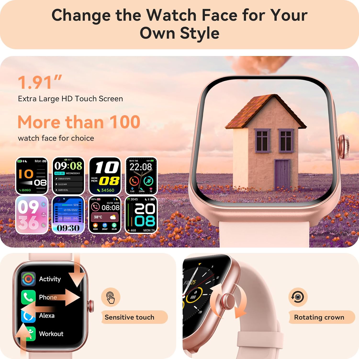 【IDW15】Smart Watches 1.91" HD Fitness Tracker with 105+ Sport Modes, IP68 Waterproof 11