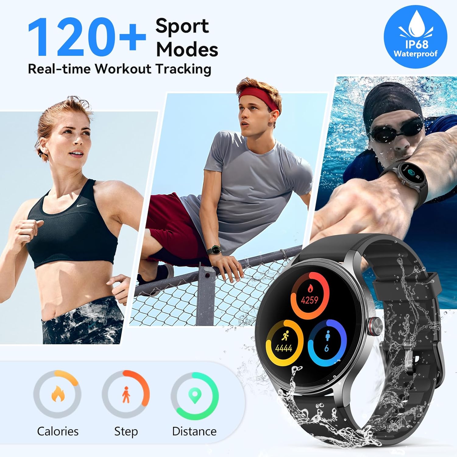 【DR06】Smart Watches for Women (2 Bands), 40mm Stylish Round Smartwatch, IP68 Waterproof Fitness Tracker with Bluetooth Calls (Make/Answer), Heart Rate/SpO2/Sleep Monitor, 7 Days Battery 4