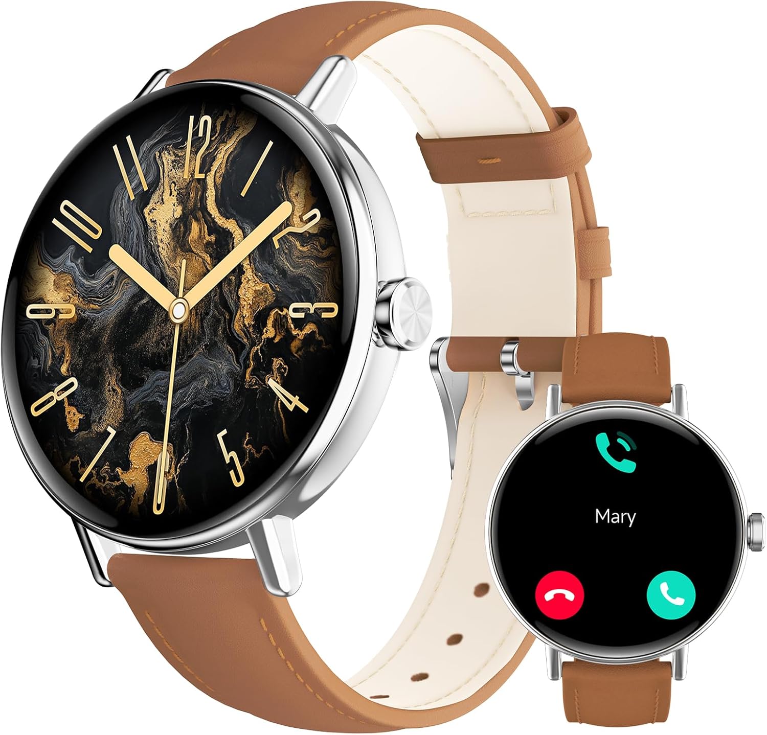 【DR05】1.27" HD Dynamic Dial Fitness Watch with Heart Rate/Sleep/SpO2, Leahter Ladies Smartwatch for iPhone/Samsung/Android 3
