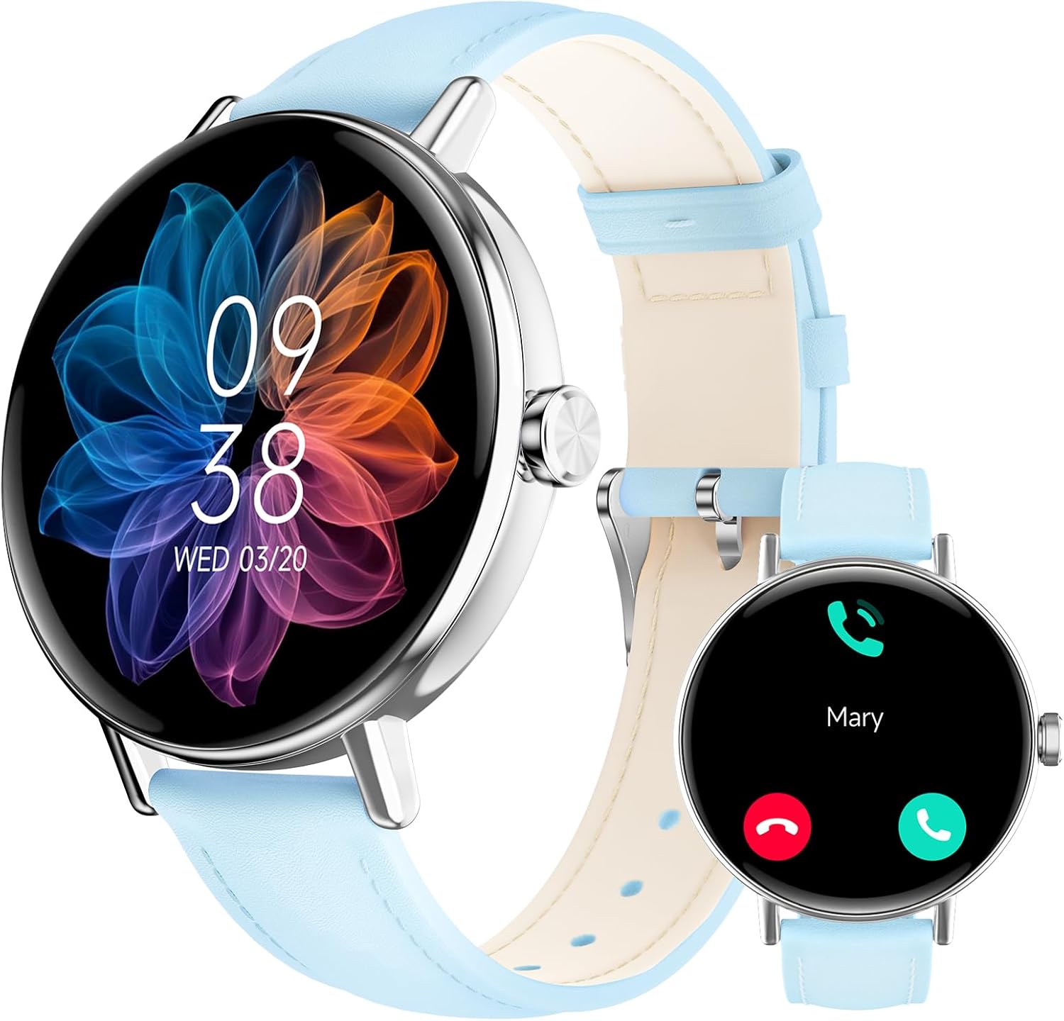 【DR05】1.27" HD Dynamic Dial Fitness Watch with Heart Rate/Sleep/SpO2, Leahter Ladies Smartwatch for iPhone/Samsung/Android 2